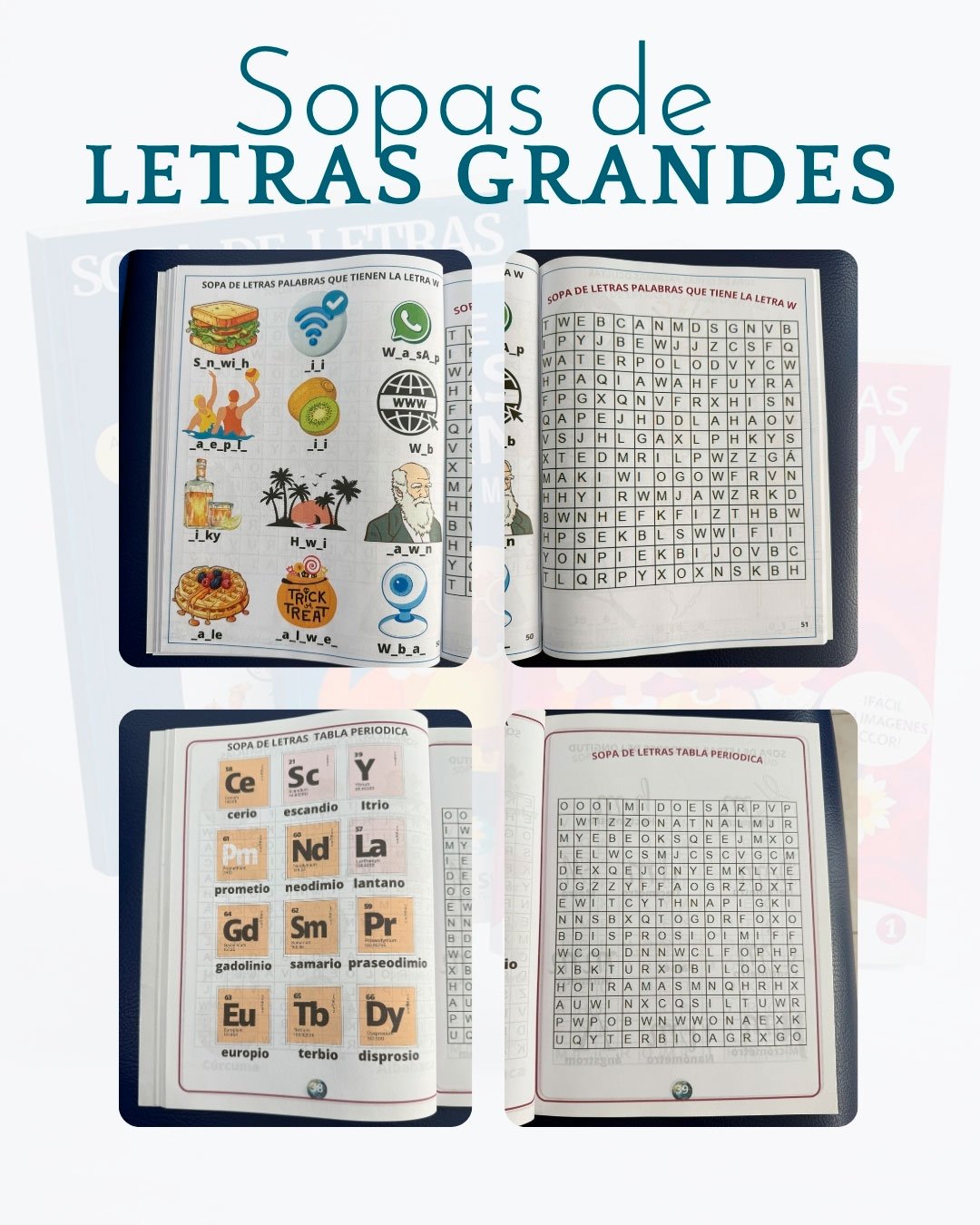 Páginas de ejemplo de los libros de Sopa de Letras