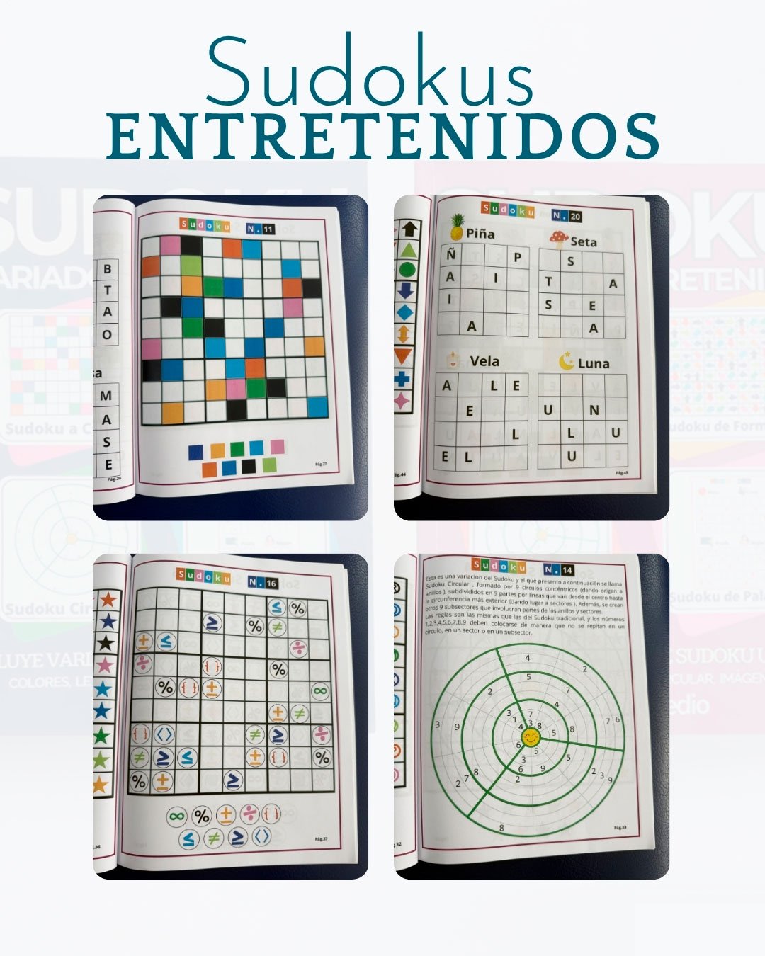 Páginas de ejemplo de los libros de Sudoku para adultos